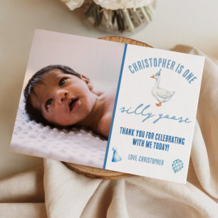 Tarjeta De Agradecimiento Un ganso tonto, fiesta de cumpleaños número uno