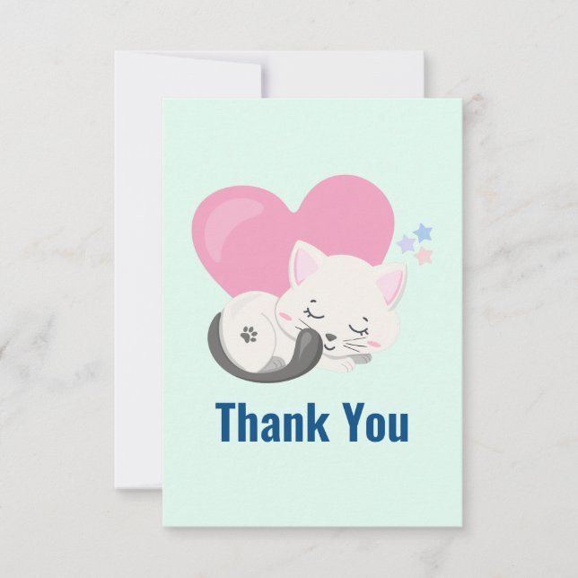 Tarjeta De Agradecimiento Un gato blanco suave durmiendo gracias (Anverso)