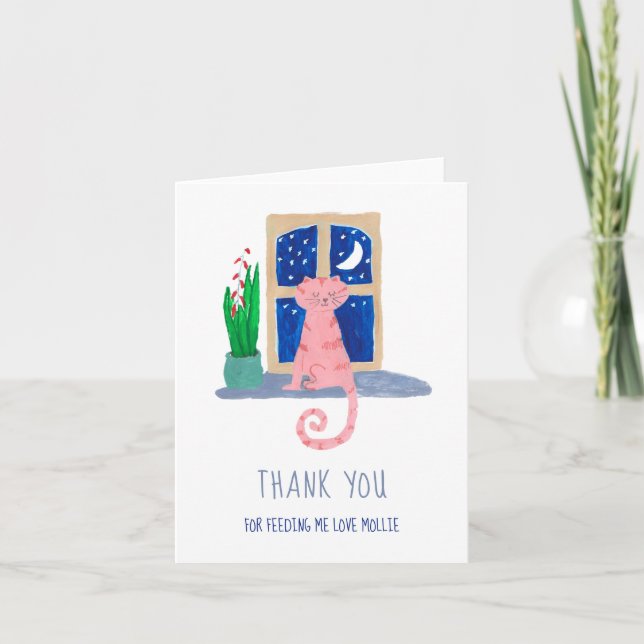 Tarjeta De Agradecimiento Un gato lindo gracias por alimentarme (Anverso)