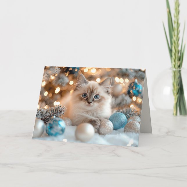 Tarjeta De Agradecimiento Un gato lindo que celebra a los Navidades Felices  (Anverso)