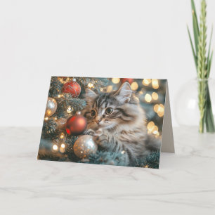 Tarjeta De Agradecimiento Un gato lindo que celebra a los Navidades Felices 
