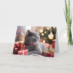 Tarjeta De Agradecimiento Un gato lindo que celebra a los Navidades Felices 