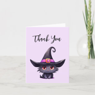 Tarjeta De Agradecimiento Un gato negro lindo vistiendo al Gorra de una bruj
