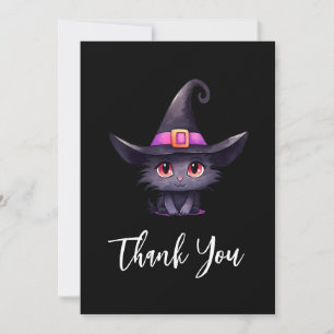 Tarjeta De Agradecimiento Un gato negro lindo vistiendo al Gorra de una bruj
