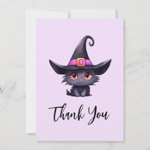 Tarjeta De Agradecimiento Un gato negro lindo vistiendo al Gorra de una bruj