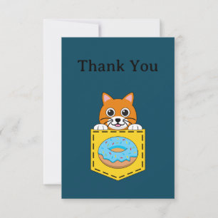Tarjeta De Agradecimiento Un gato que se asoma y una dona azul