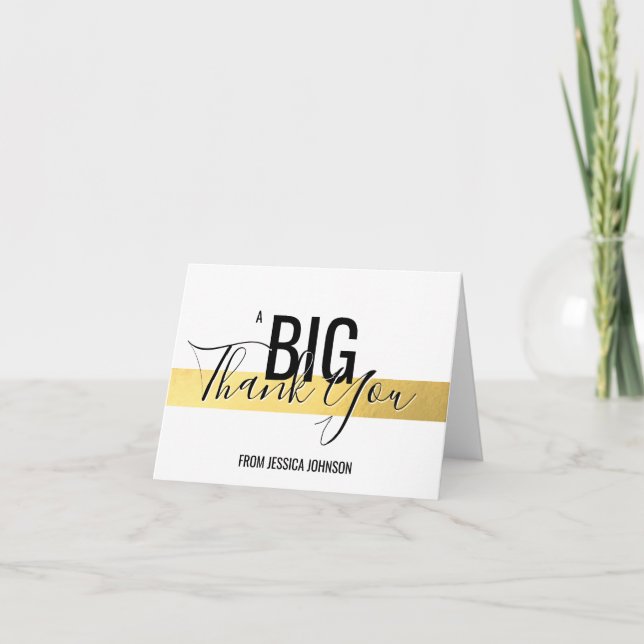 Tarjeta De Agradecimiento UN GRAN GRACIAS - Faux Relieve metalizado dorado W (Anverso)
