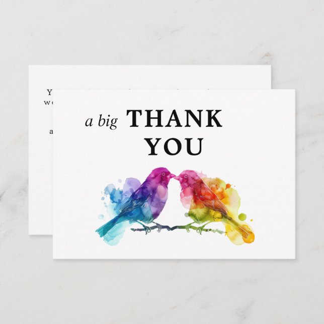 Tarjeta De Agradecimiento 🌈 Un gran gracias LGBTQ+ Aves Aves Aves Acoiris (Anverso / Reverso)