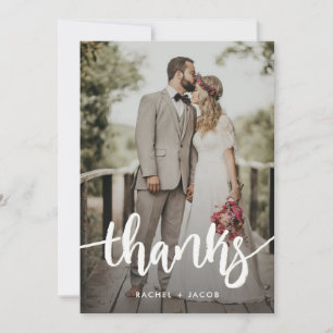 Tarjeta De Agradecimiento Un guión moderno superpone dos Bodas de fotos simp