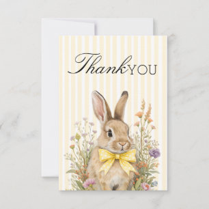 Tarjeta De Agradecimiento Un lindo conejito floral con lazo amarillo para ba