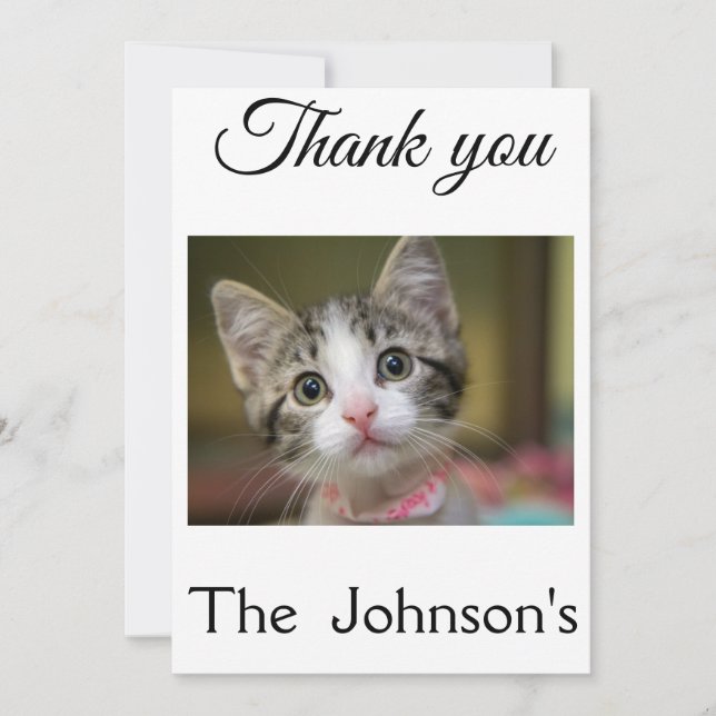 Tarjeta De Agradecimiento Un lindo gatito con ojos verdes (Anverso)