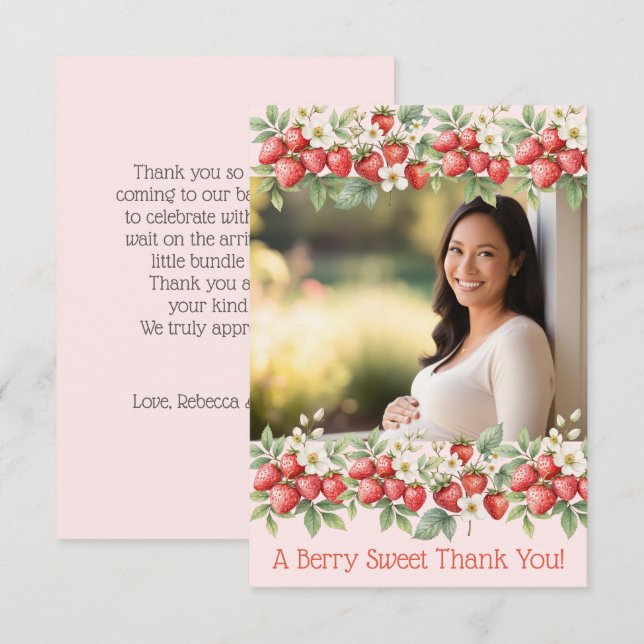 Tarjeta De Agradecimiento Un marco de fresa con una foto dulce de Berry (Anverso / Reverso)