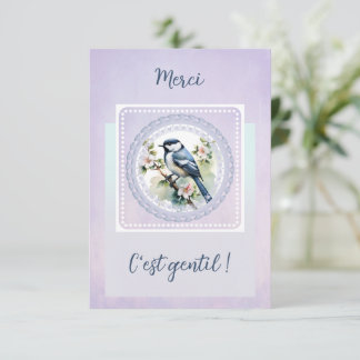 Tarjeta De Agradecimiento Un merci tout en délicatesse – Oiseau et fleurs