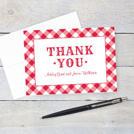 Tarjeta De Agradecimiento Un Monograma Rústico Rojo Gingham Plaid Boda Graci