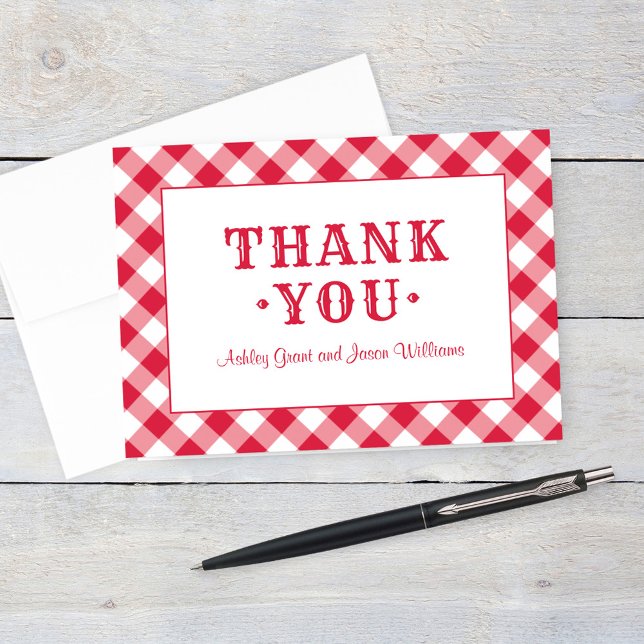 Tarjeta De Agradecimiento Un Monograma Rústico Rojo Gingham Plaid Boda Graci (Subido por el creador)