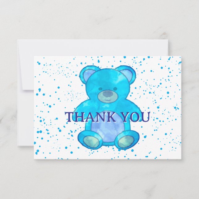 Tarjeta De Agradecimiento Un Oso Bebé Con Azul Personalizado Gracias (Anverso)