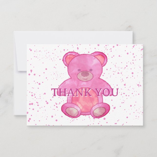 Tarjeta De Agradecimiento Un Oso Bebé Cuidadoso En Personalizado Rosa Gracia (Anverso)