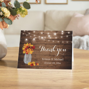 Tarjeta De Agradecimiento Un otoño rústico deja a Mason Jar Lights gracias