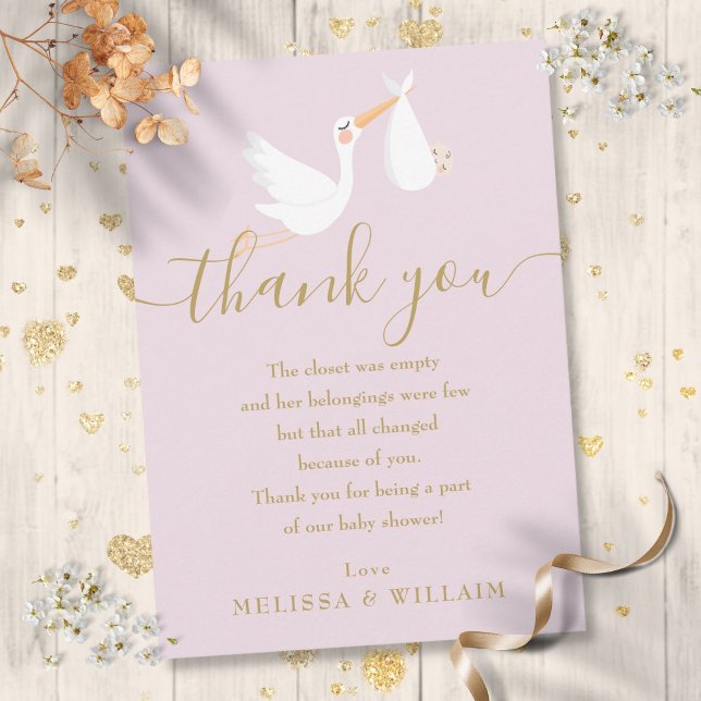 Tarjeta De Agradecimiento Un parto especial, chica bebé gracias (A Special Delivery Stork Baby Girl Thank You)