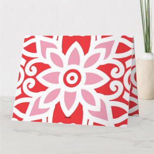 Tarjeta De Agradecimiento un patrón rojo y blanco con una flor sobre él