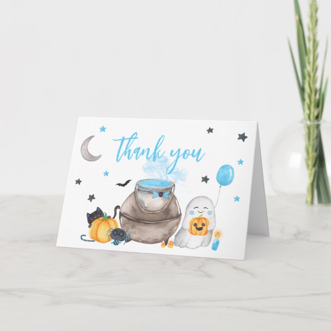 Tarjeta De Agradecimiento Un pequeño Baby Shower de Boo Halloween (Anverso)