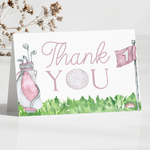 Tarjeta De Agradecimiento Un pequeño Baby Shower de golf rosa Putter