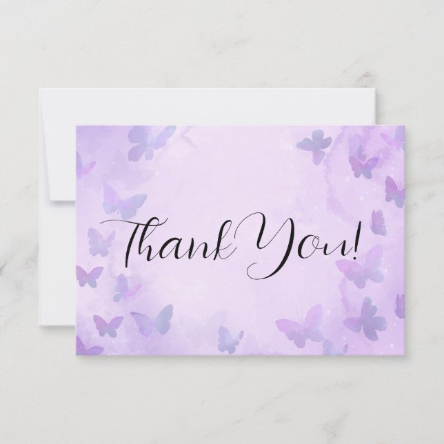 Tarjeta De Agradecimiento Un pequeño Baby Shower morado de mariposa (Anverso)
