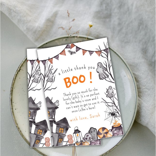 Tarjeta De Agradecimiento Un pequeño boo casi se debe a Baby Shower fantasma (A little Boo is Almost Due Ghost Baby Shower Thank You Card)
