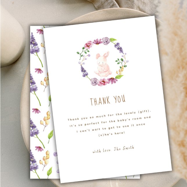 Tarjeta De Agradecimiento Un Pequeño Bungalow Floral De Pascua Baby Shower (A Tiny Bunny Easter Floral Wreath Baby Shower Thank You Card)