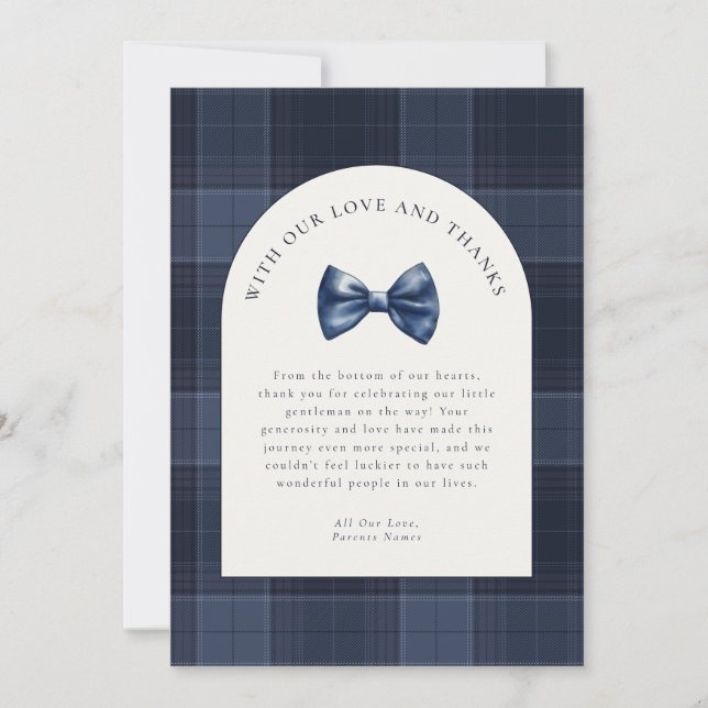 Tarjeta De Agradecimiento Un pequeño caballero está de camino a Baby Shower (Anverso)