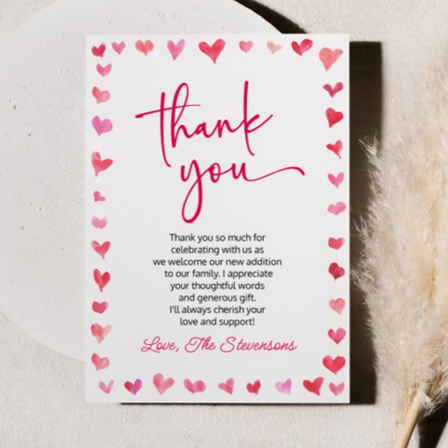 Tarjeta De Agradecimiento Un pequeño corazón rojo rosado en Baby Shower (Subido por el creador)