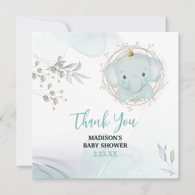 Tarjeta De Agradecimiento Un pequeño elefante Baby Shower (Anverso)