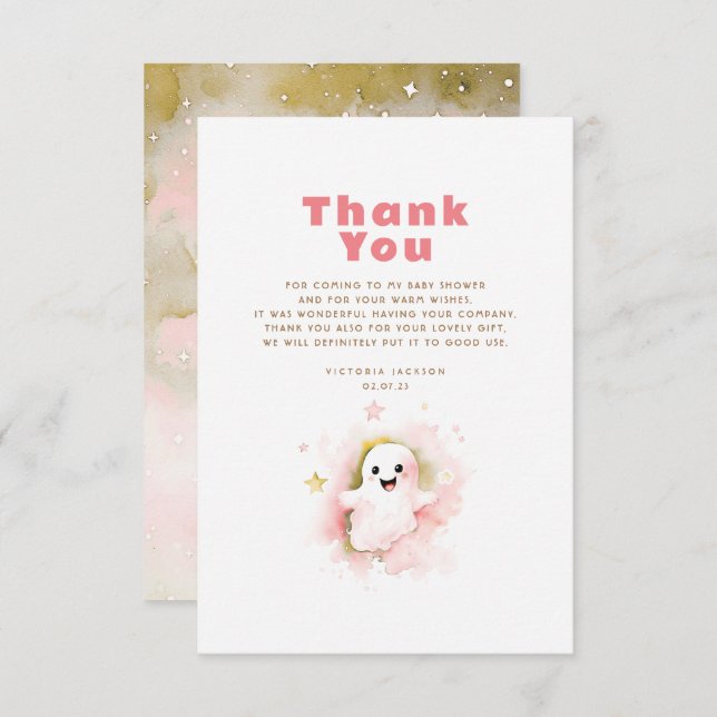 Tarjeta De Agradecimiento Un pequeño fantasma Boo lindo Halloween Gracias (Anverso / Reverso)