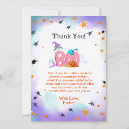 Tarjeta De Agradecimiento Un pequeño fantasma, búho halloween bebé gracias