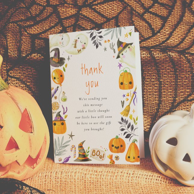 Tarjeta De Agradecimiento Un pequeño fantasma de boo y Halloween de calabaza (Subido por el creador)