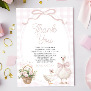 Tarjeta De Agradecimiento Un pequeño ganso tonto lazo rosa floral baby showe