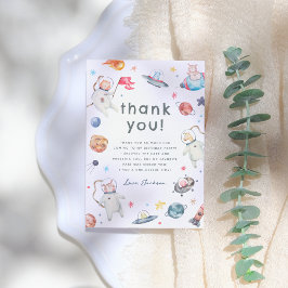 Tarjeta De Agradecimiento Un pequeño paso | Animales espaciales Primer Fiest