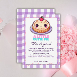 Tarjeta De Agradecimiento Un pequeño pastelito Kawaii de cuadros púrpura par