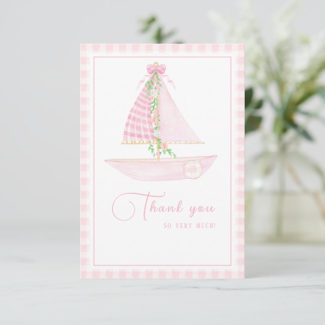Tarjeta De Agradecimiento Un pequeño Skipper Pink Pastel Baby Shower (Anverso de pie)