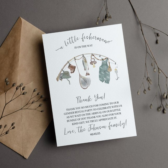 Tarjeta De Agradecimiento Un pescador está en camino (fishing baby shower thank you card)