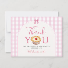 Tarjeta De Agradecimiento Un poco curtie Pie Rosa Gingham Baby Shower