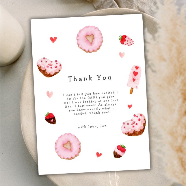 Tarjeta De Agradecimiento Un poco de cariño hace a Valentines Baby Shower (A Little Sweetheart Donuts Valentines Baby Shower Thank You Card)