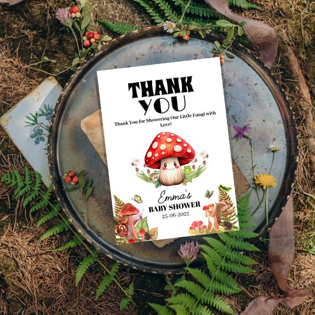 Tarjeta De Agradecimiento un poco hongos hongos mariposa hongo Baby Shower (a Little Fungi Mushroom Butterfly Moth Baby Shower Thank You )
