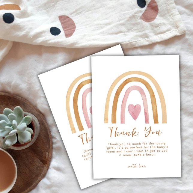 Tarjeta De Agradecimiento Un simple Boho Neutral, un Baby Shower arcoiris (Cute Simple Neutral Boho Rainbow Baby Shower Thank You Card)