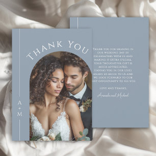 Tarjeta De Agradecimiento Un simple monograma azul turbio Boda Foto Gracias