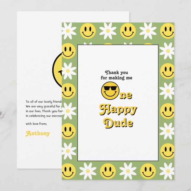 Tarjeta De Agradecimiento "Un tipo feliz" Sonrisa Retro (Anverso / Reverso)