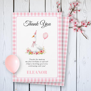 Tarjeta De Agradecimiento Un tonto chica de ganso rosado de primer cumpleaño