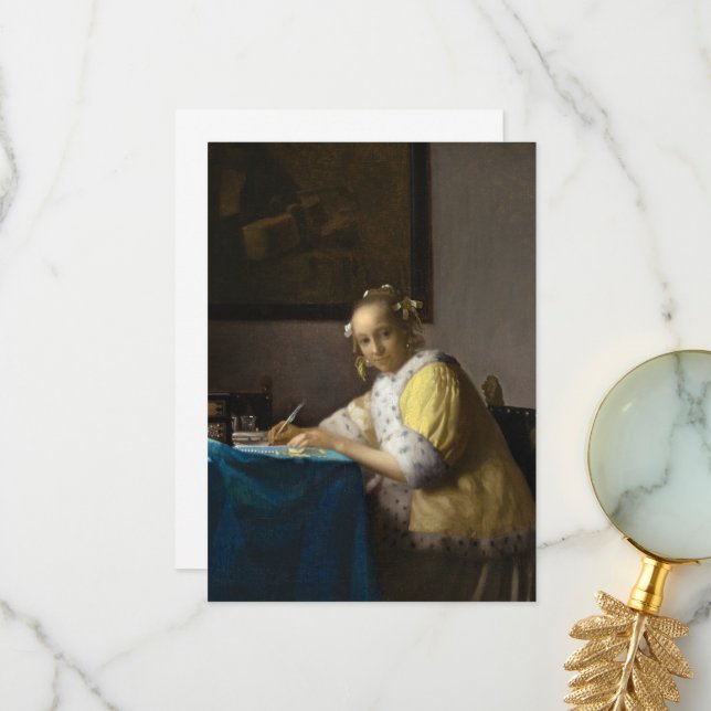 Tarjeta De Agradecimiento Una dama escribiendo por Johannes Vermeer (Anverso/Reverso In Situ)