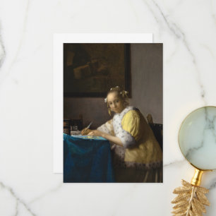 Tarjeta De Agradecimiento Una dama escribiendo por Johannes Vermeer