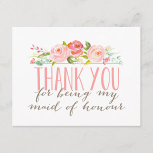 Tarjeta De Agradecimiento Una doncella de honor floral gracias